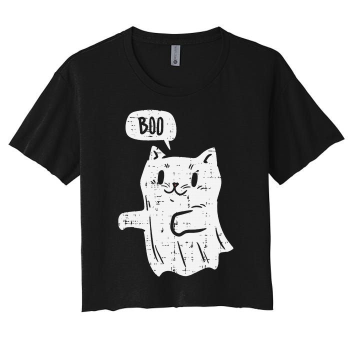 Ghost Cat Boo Funny Halloween Animal Pet Women's Crop Top Tee