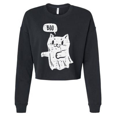 Ghost Cat Boo Funny Halloween Animal Pet Cropped Pullover Crew