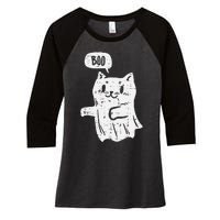 Ghost Cat Boo Funny Halloween Animal Pet Women's Tri-Blend 3/4-Sleeve Raglan Shirt