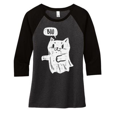 Ghost Cat Boo Funny Halloween Animal Pet Women's Tri-Blend 3/4-Sleeve Raglan Shirt