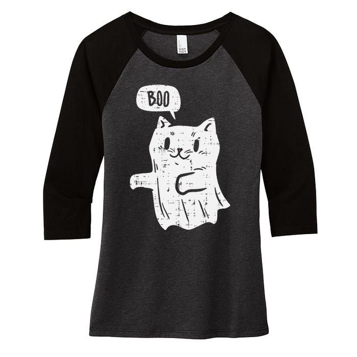 Ghost Cat Boo Funny Halloween Animal Pet Women's Tri-Blend 3/4-Sleeve Raglan Shirt