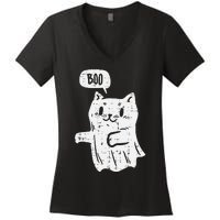 Ghost Cat Boo Funny Halloween Animal Pet Women's V-Neck T-Shirt