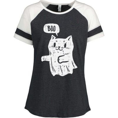 Ghost Cat Boo Funny Halloween Animal Pet Enza Ladies Jersey Colorblock Tee