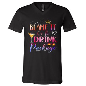 Girl Cruise Blame It On The Drink Package Drinking Booze V-Neck T-Shirt