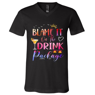 Girl Cruise Blame It On The Drink Package Drinking Booze V-Neck T-Shirt