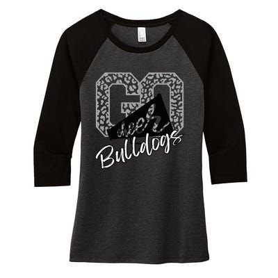 Go Cheer Bulldogs School Sports Fan Spirits Mascot Leopard Women's Tri-Blend 3/4-Sleeve Raglan Shirt