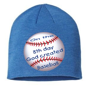 God Created Baseball On The 8th Day Funny Gift Sustainable Beanie