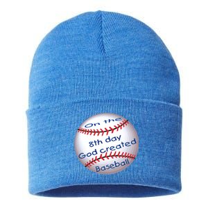 God Created Baseball On The 8th Day Funny Gift Sustainable Knit Beanie