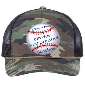 God Created Baseball On The 8th Day Funny Gift Retro Rope Trucker Hat Cap