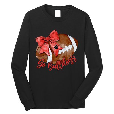 Go Cheer Bulldogs Sports Name Gifts Women Coquette Bow Long Sleeve Shirt