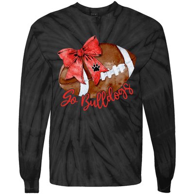 Go Cheer Bulldogs Sports Name Gifts Women Coquette Bow Tie-Dye Long Sleeve Shirt