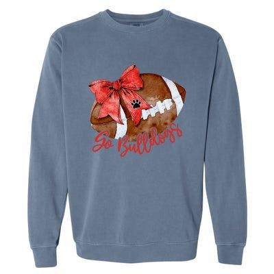 Go Cheer Bulldogs Sports Name Gifts Women Coquette Bow Garment-Dyed Sweatshirt