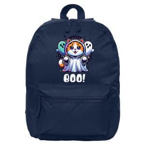 Ghost Cat Boo Funny Cute Cat Boo Kitty Halloween 16 in Basic Backpack