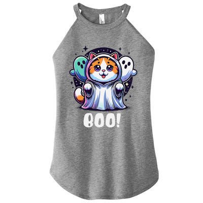 Ghost Cat Boo Funny Cute Cat Boo Kitty Halloween Women’s Perfect Tri Rocker Tank