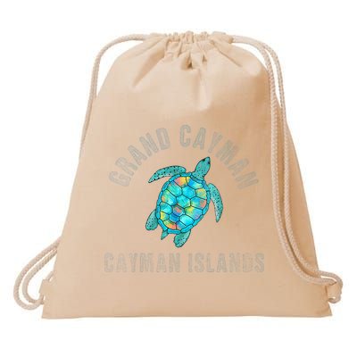 Grand Cayman Beach Design Sea Turtle Illustration Gift Drawstring Bag