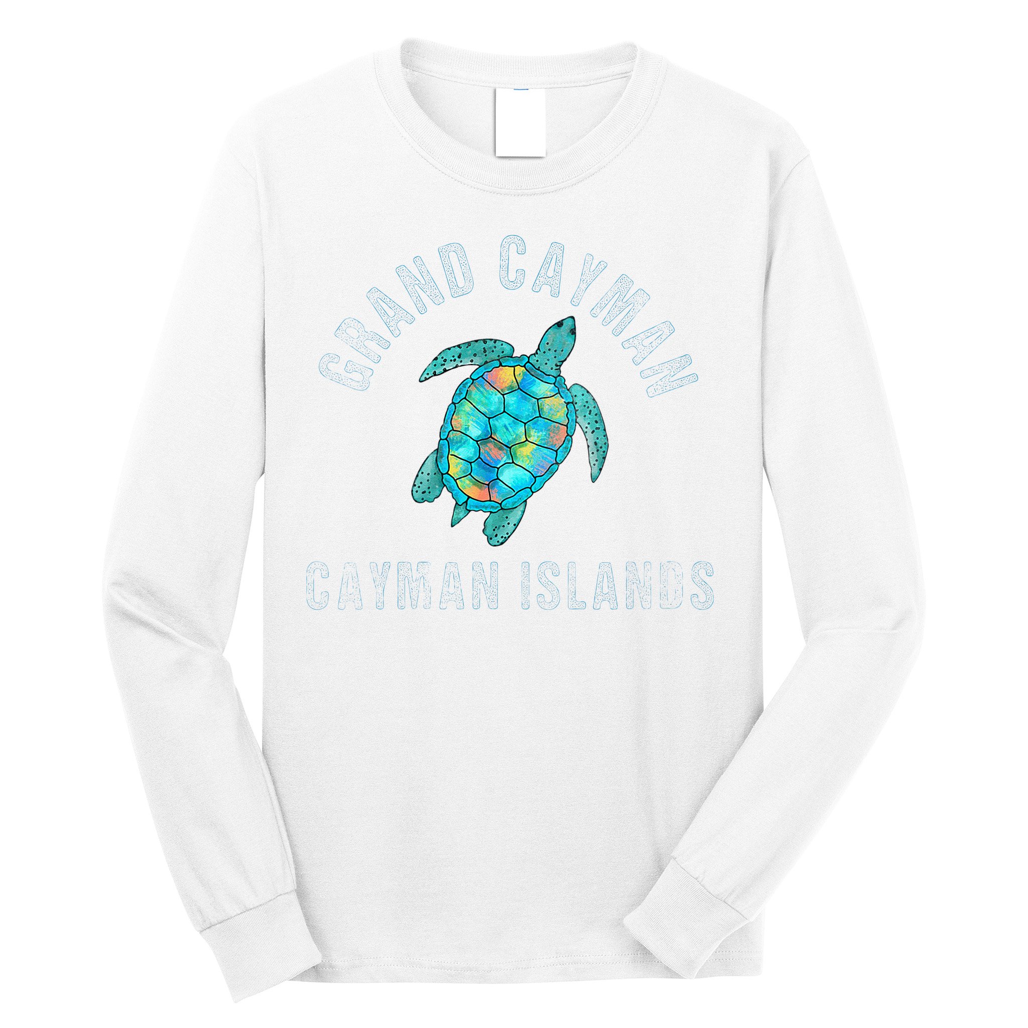 Grand Cayman Beach Design Sea Turtle Illustration Gift Long Sleeve Shirt