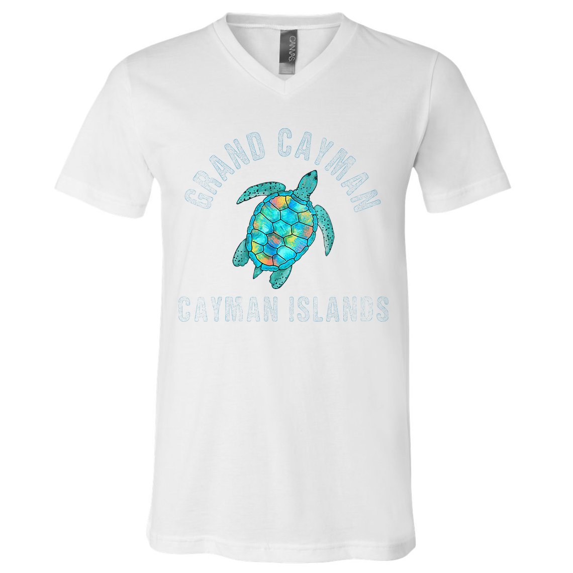 Grand Cayman Beach Design Sea Turtle Illustration Gift V-Neck T-Shirt