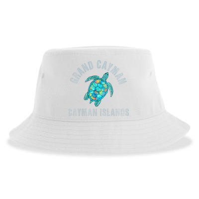 Grand Cayman Beach Design Sea Turtle Illustration Gift Sustainable Bucket Hat