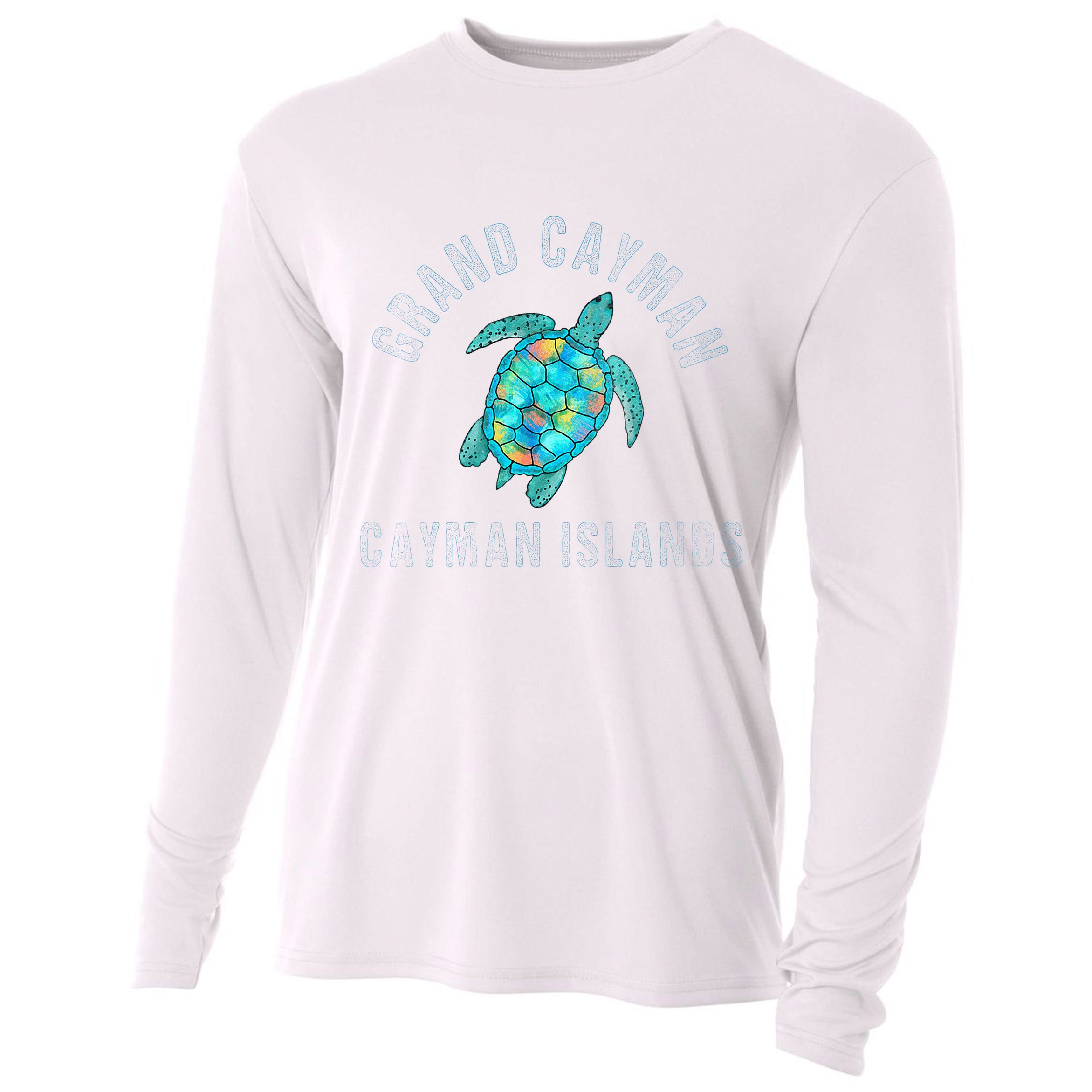 Grand Cayman Beach Design Sea Turtle Illustration Gift Cooling Performance Long Sleeve Crew
