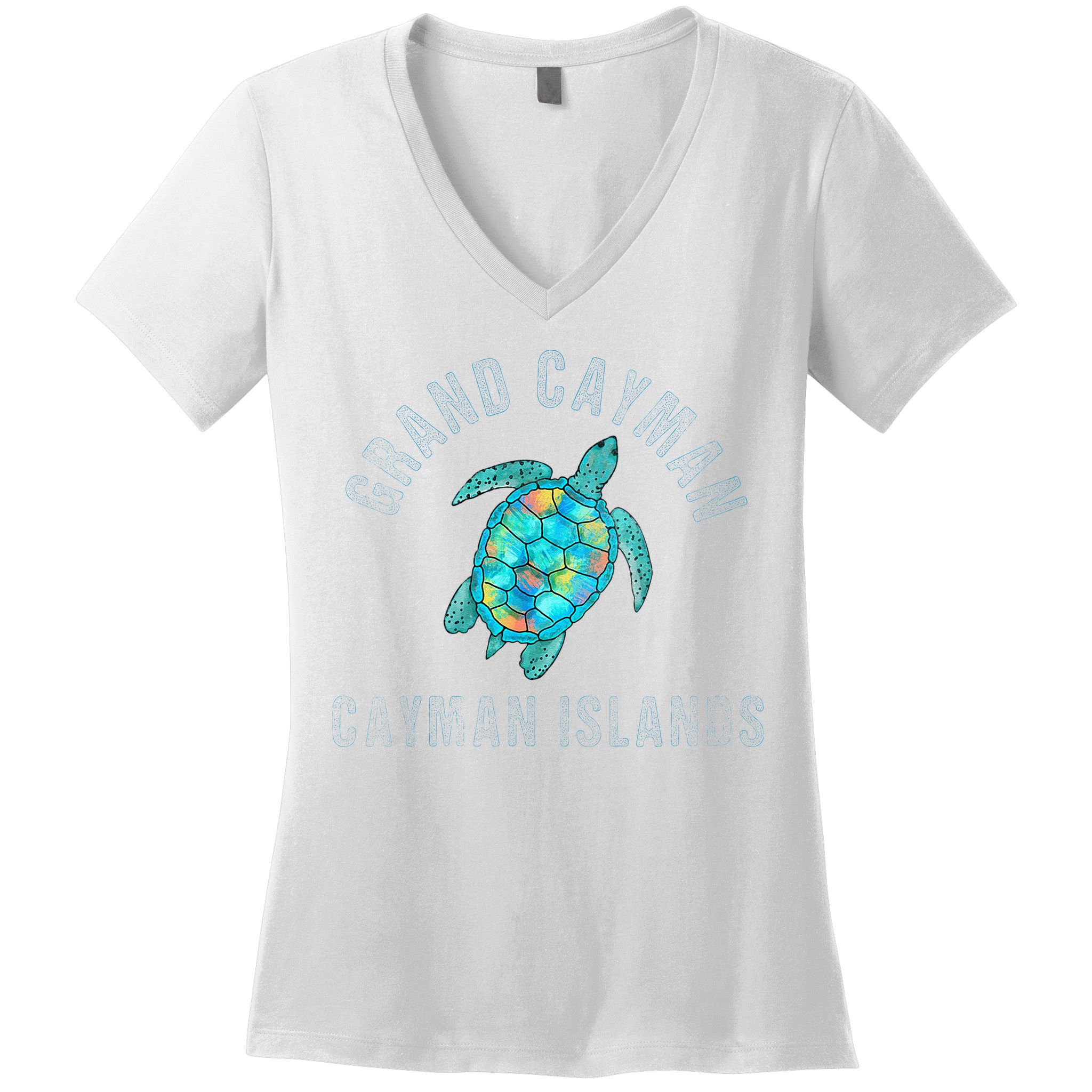 Grand Cayman Beach Design Sea Turtle Illustration Gift Women's V-Neck T-Shirt