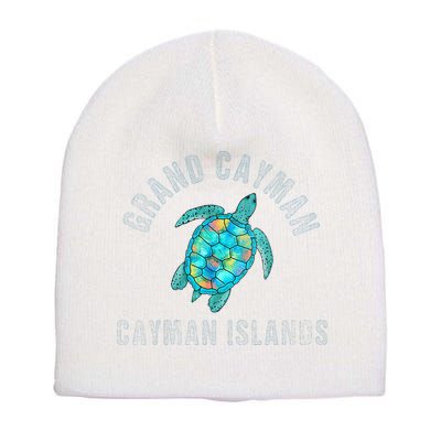 Grand Cayman Beach Design Sea Turtle Illustration Gift Short Acrylic Beanie