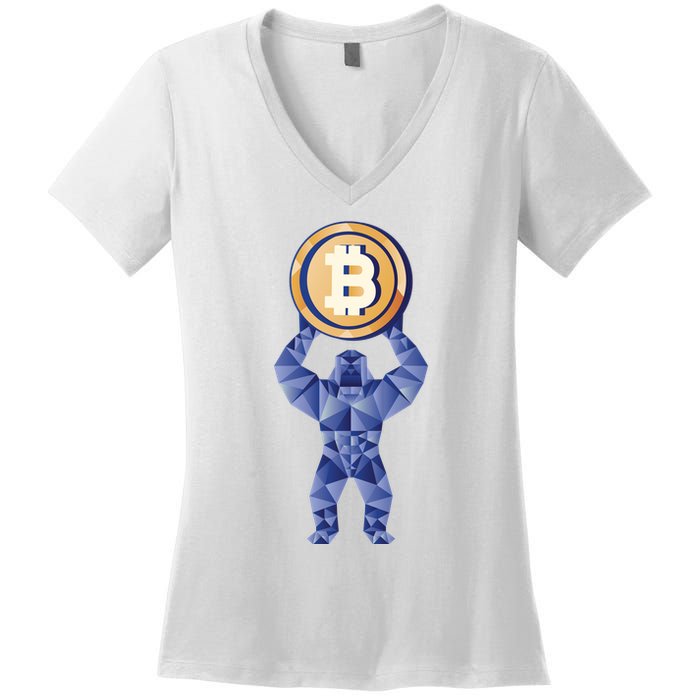 Gorilla Cryptocurrency Bitcoin Women's V-Neck T-Shirt