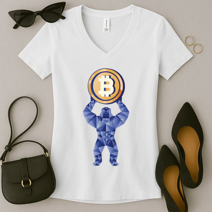 Gorilla Cryptocurrency Bitcoin Women's V-Neck T-Shirt