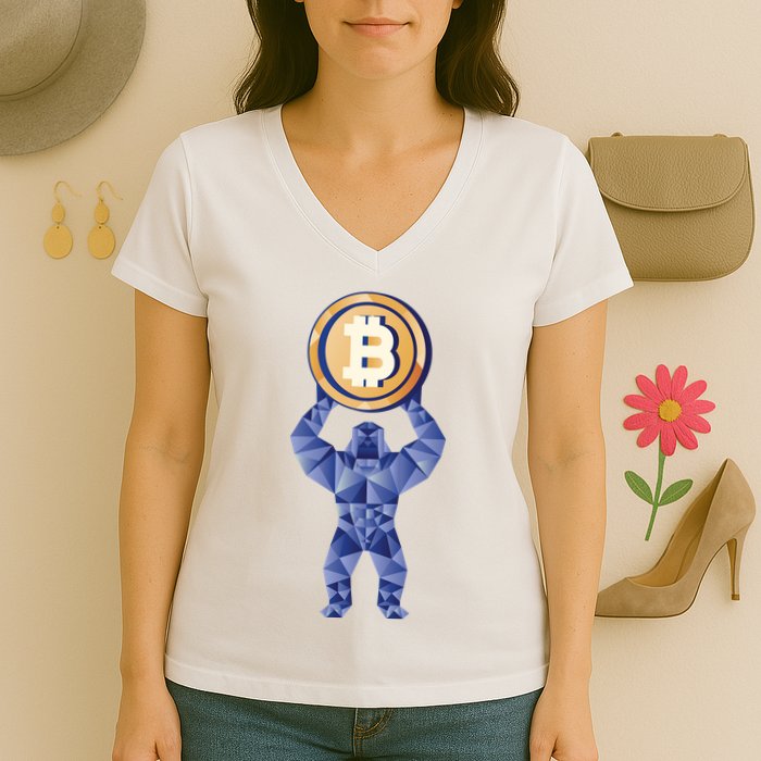Gorilla Cryptocurrency Bitcoin Women's V-Neck T-Shirt