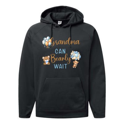 Grandma Can Bearly Wait Gender Neutral Baby Shower Matching Performance Fleece Hoodie