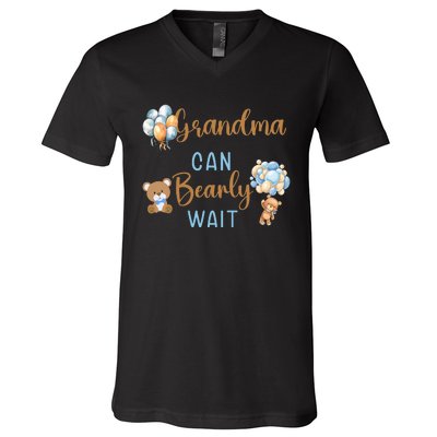 Grandma Can Bearly Wait Gender Neutral Baby Shower Matching V-Neck T-Shirt