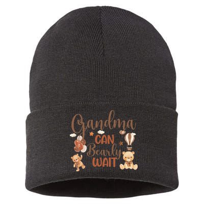 Grandma Can Bearly Wait Bear Gender Neutral Boy Baby Shower Sustainable Knit Beanie