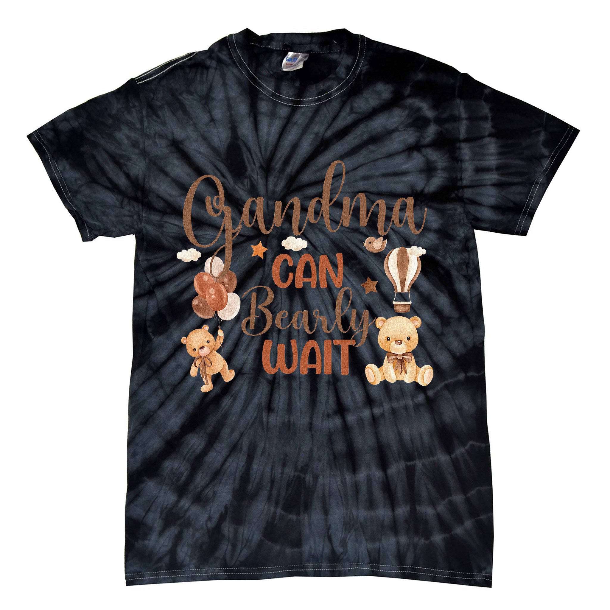 Grandma Can Bearly Wait Bear Gender Neutral Boy Baby Shower Tie-Dye T-Shirt