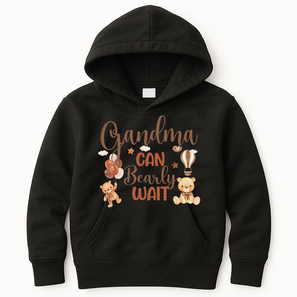 Grandma Can Bearly Wait Bear Gender Neutral Boy Baby Shower Kids Hoodie