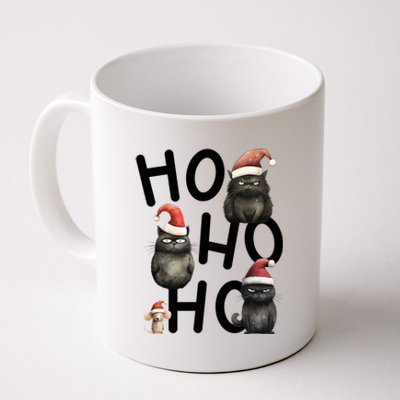 Grumpy Christmas Black Cats In Santa Hats With Mouse Cool Gift Coffee Mug