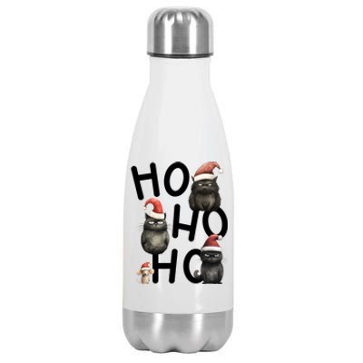 Grumpy Christmas Black Cats In Santa Hats With Mouse Cool Gift Stainless Steel Insulated Water Bottle