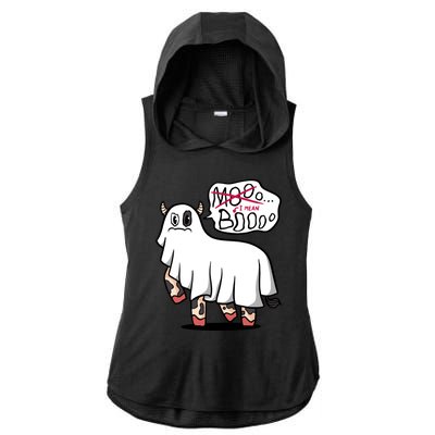 Ghost Cow Boo Funny Ladies PosiCharge Tri-Blend Wicking Draft Hoodie Tank