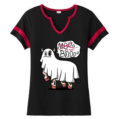 Ghost Cow Boo Funny Ladies Halftime Notch Neck Tee