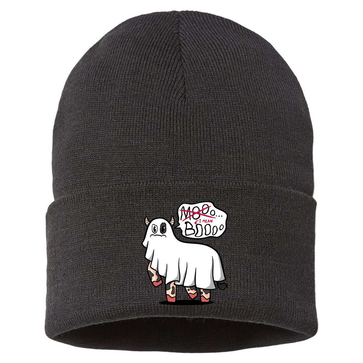 Ghost Cow Boo Funny Sustainable Knit Beanie