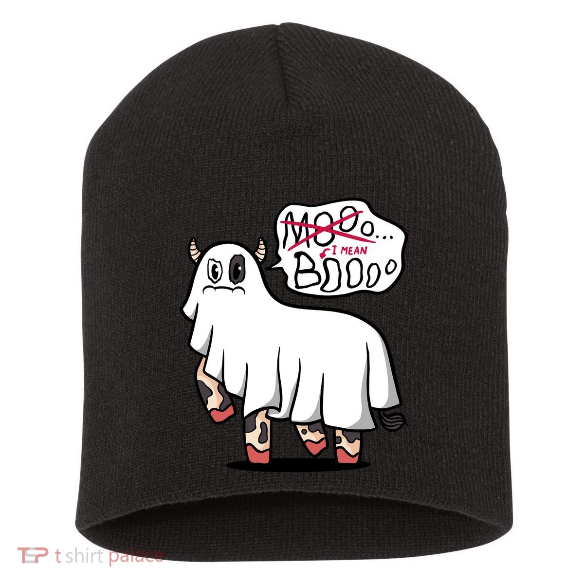 Ghost Cow Boo Funny Short Acrylic Beanie