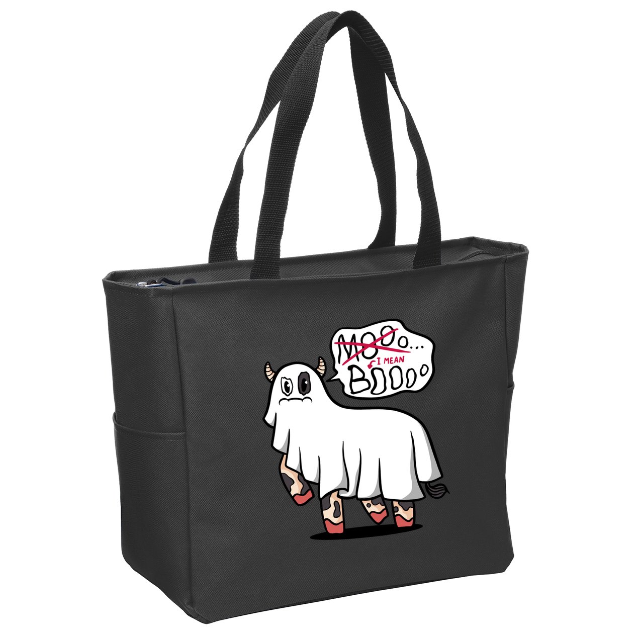 Ghost Cow Boo Funny Zip Tote Bag