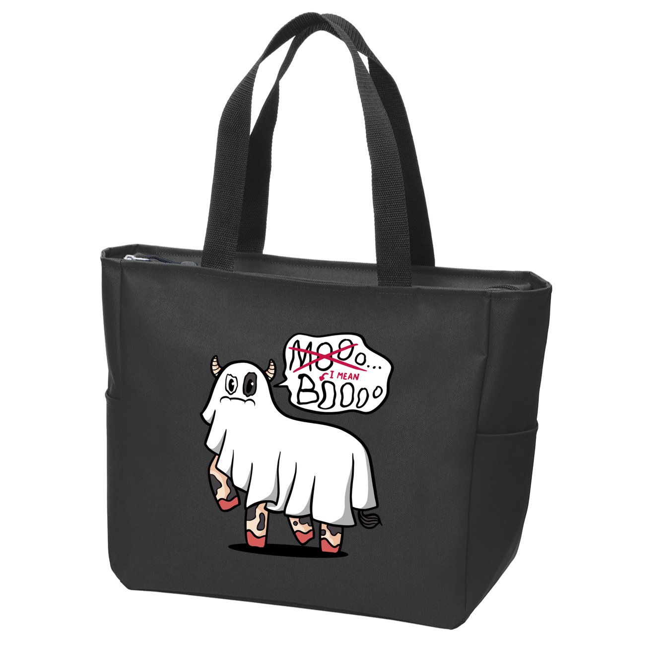 Ghost Cow Boo Funny Zip Tote Bag