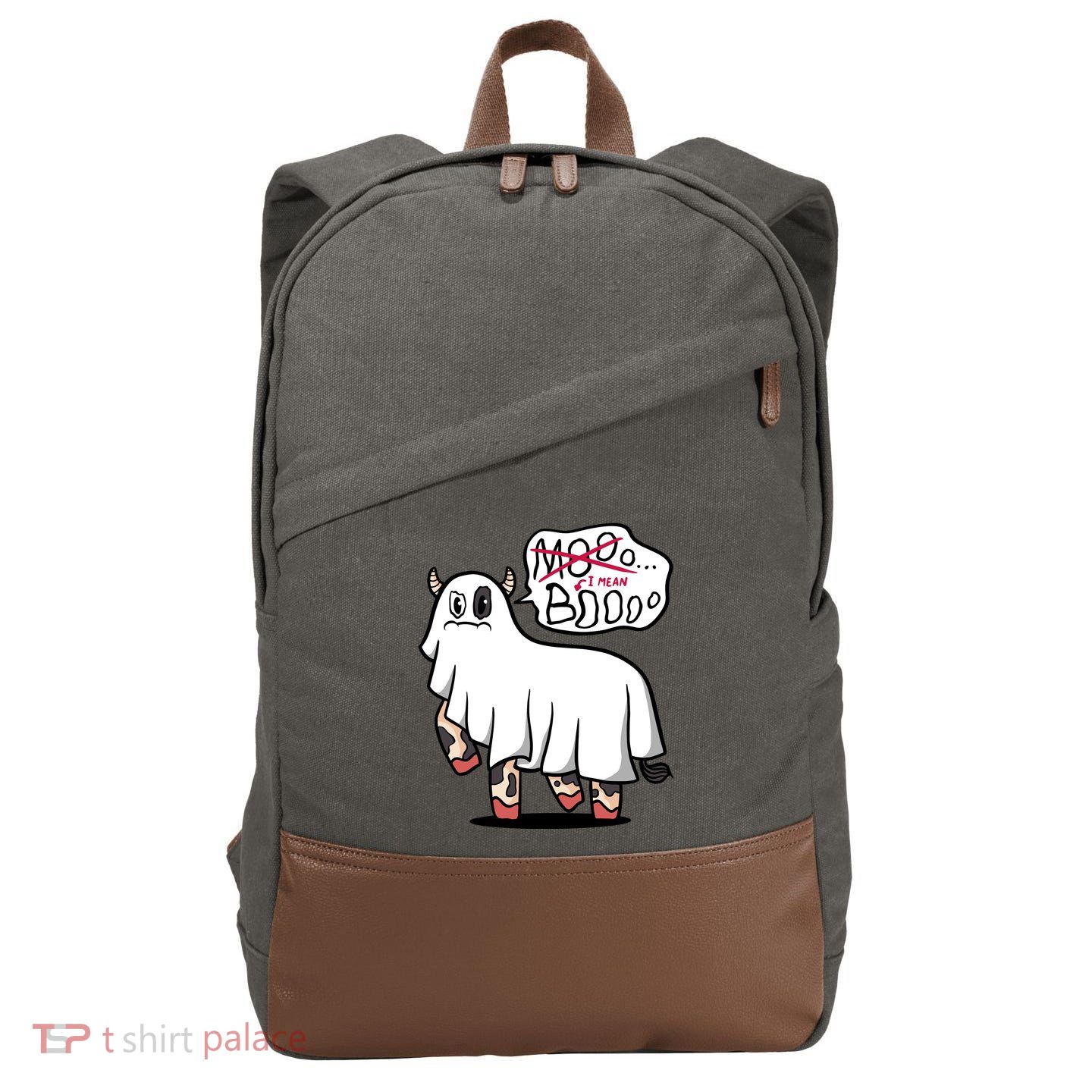 Ghost Cow Boo Funny Cotton Canvas Backpack