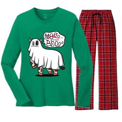 Ghost Cow Boo Funny Women's Long Sleeve Flannel Pajama Set 