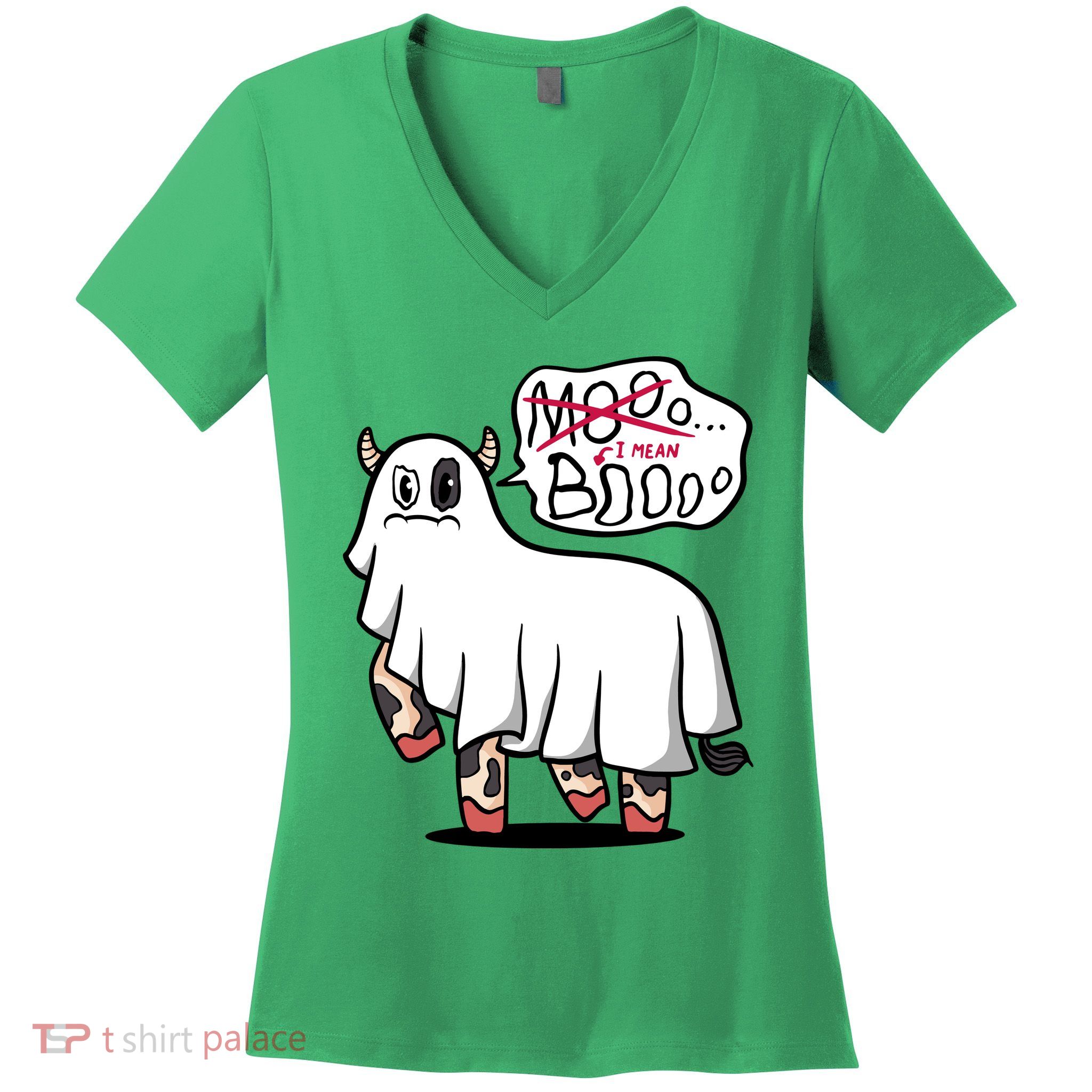 Ghost Cow Boo Funny Women's V-Neck T-Shirt