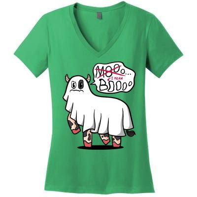 Ghost Cow Boo Funny Women's V-Neck T-Shirt