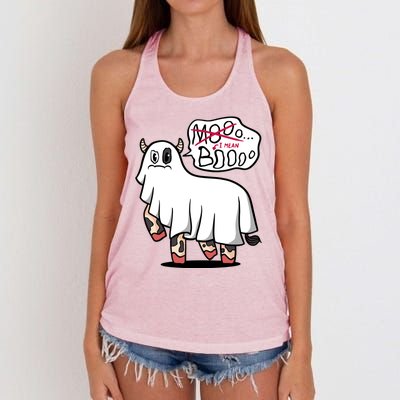 Ghost Cow Boo Funny Women's Knotted Racerback Tank