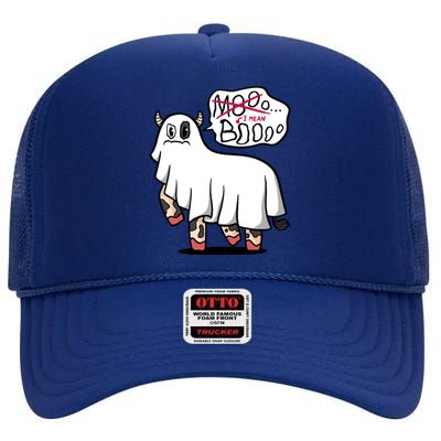 Ghost Cow Boo Funny High Crown Mesh Back Trucker Hat