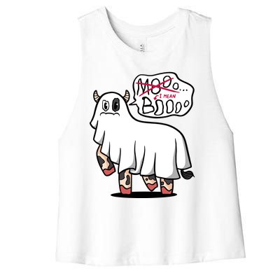 Ghost Cow Boo Funny Women's Racerback Cropped Tank