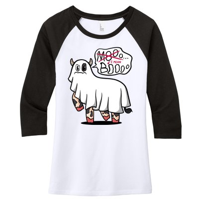 Ghost Cow Boo Funny Women's Tri-Blend 3/4-Sleeve Raglan Shirt