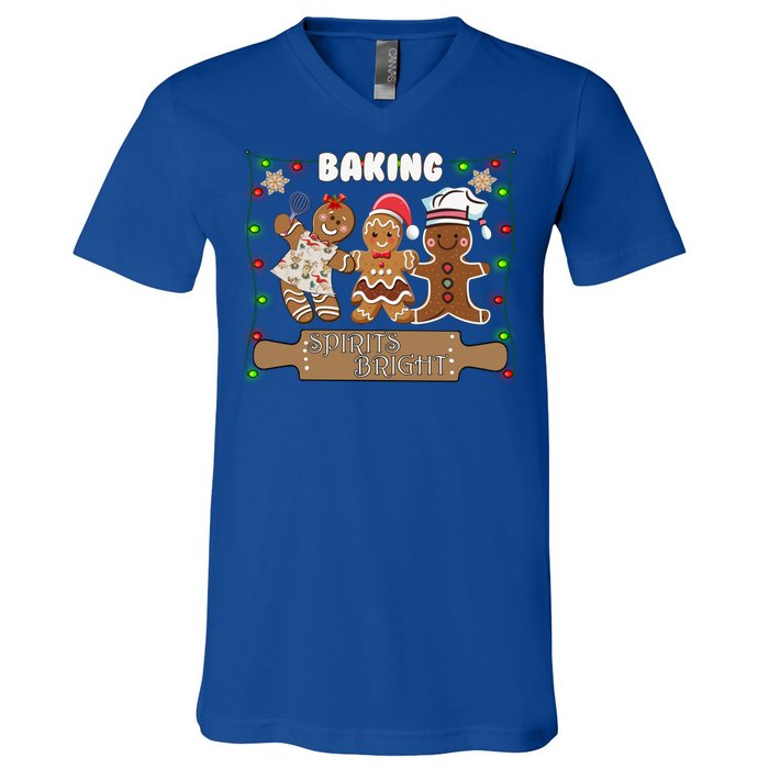 Gingerbread Cookie Baking Spirits Bright Christmas Gift V-Neck T-Shirt